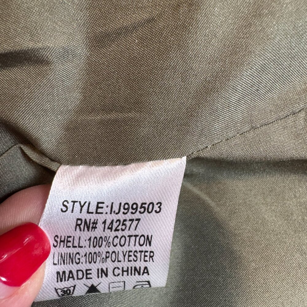 Minimalist Capsule Iris Olive Cropped Double Breasted Cotton Trench Medium - Picture 12 of 13